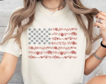 Floral American Flag 4th of July Comfort Colors® Shirt