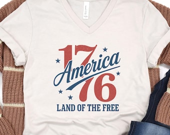 America 1776 Land of the Free VNeck Shirt