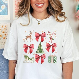 Christmas Graphic Tee, Christmas Comfort Colors® Tee, Christmas Bows Shirt, Women&#39;s Christmas Graphic Tee