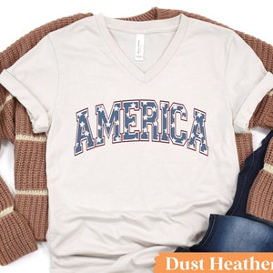 America VNeck Graphic Tee / Patriotic VNeck Shirt / 4th of July V-Neck / Women&#39;s 4th of July Shirt / Women&#39;s Patriotic Shirt