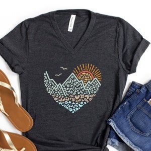 Mountains Heart VNeck / Mountain Vneck Shirt / Hiking VNeck Shirt / Take Me to the Mountains Vneck Tee / Mountain Heart VNeck Shirt