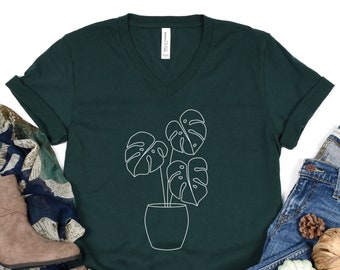 Monstera VNeck Shirt / Plant Lover VNeck / Plants Shirt / Monstera Shirt