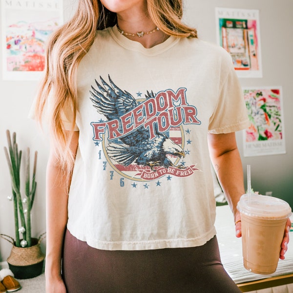 Freedom Tour Shirt, Retro 4th of July Cropped Tee, Patriotic Crop Tee, Comfort Colors® 4th of July Eagle Shirt, Women's 4th of July Tee