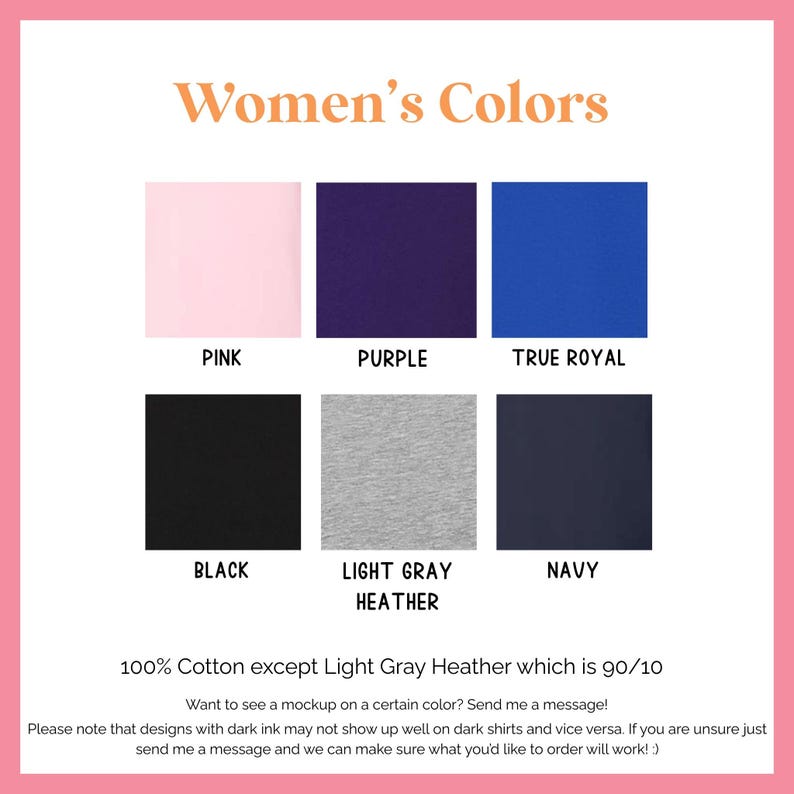 a collection of six different women's colors, including pink, purple, true royal, black, light gray, and navy.