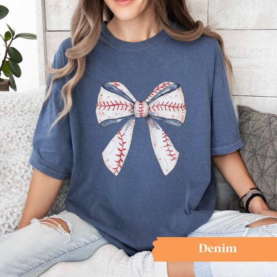 Baseball Bow Shirt, Baseball Comfort Colors® Shirt, Coquette Baseball Shirt, Women's Baseball Tee