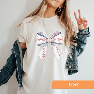 Baseball Bow Shirt, Baseball Comfort Colors® Shirt, Coquette Baseball Shirt, Women's Baseball Tee Ivory