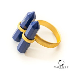 22k Gold Plated, Lapis Lazuli Point Quartz Arrow Ring – Orva