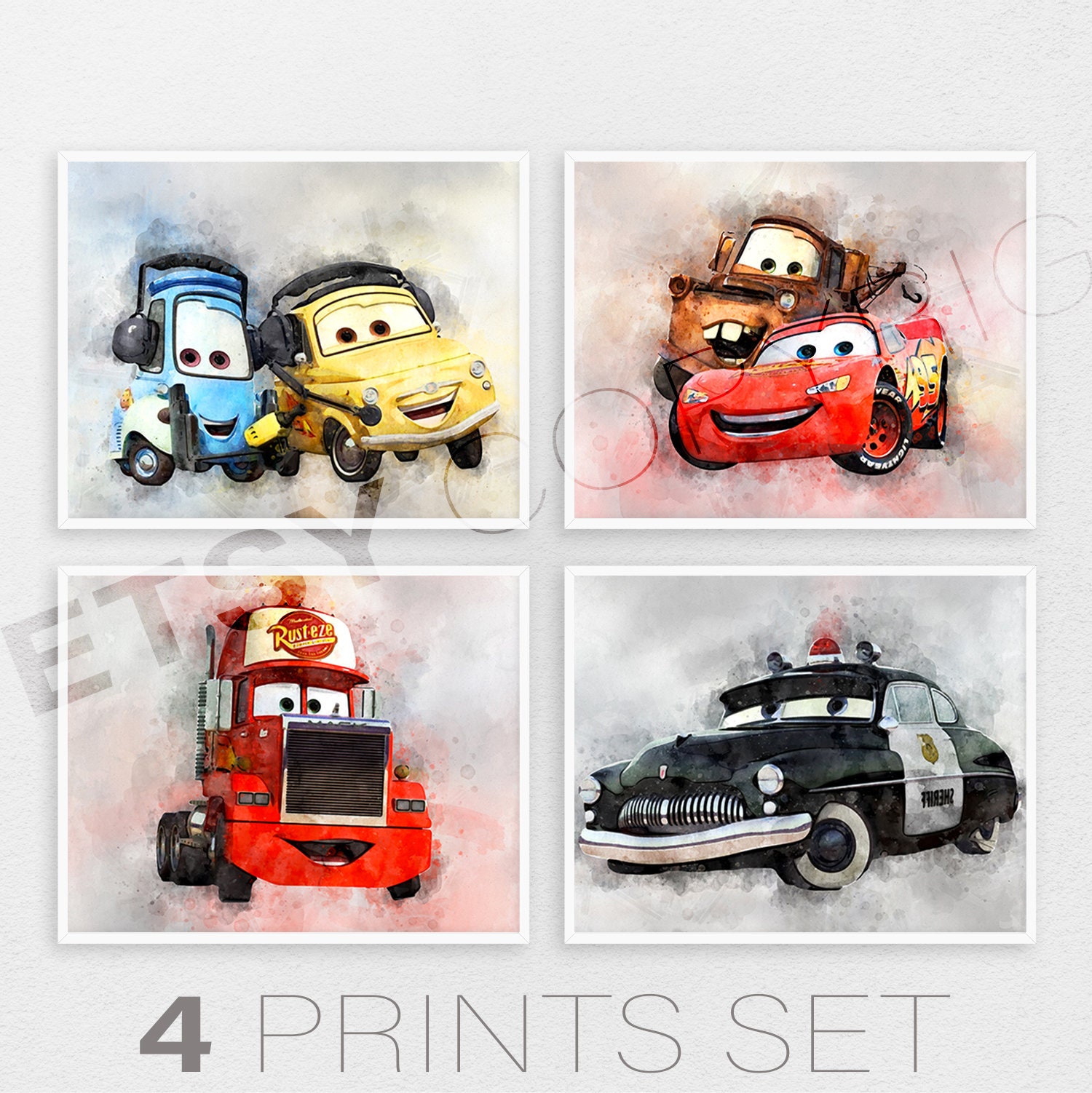 Cars print Set of 21 Cars nursery wall art Watercolor large poster set 21  prints kids room decor baby shower 21 poster R21