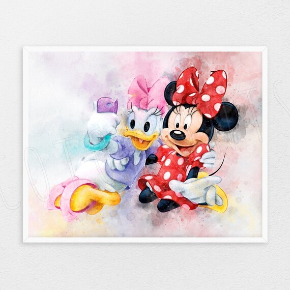 Minnie Mouse Daisy Duck Print Mickey Mouse Disney Nursery Wall Art Watercolor Print Kids Room Decor Birthday Gift Ideas Playground Kh946