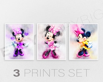 Digital Set of 2 Disney Art Minnie Mouse Art Minnie Mouse Print Digital Room D\u00e9cor DIY Wall Art Magenta Disney Art Disney Nursery Art