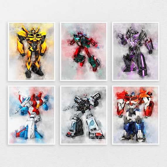 Transformers Print Set Of 6 Optimus Prime Starscream Megatron Kids Room Decor Nursery Wall Art Playground Watercolor Birthday Gift Ideas R22