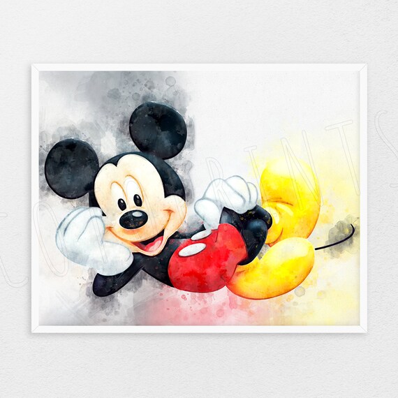 Mickey Mouse Print Mickey Mouse Poster Disney Print Nursery Wall Art Watercolor Print Kids Room Decor Birthday Gift Ideas Playground Kh898