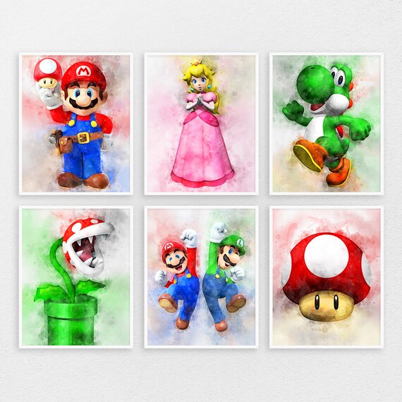 Super Mario Set Of 6 Super Mario Poster Super Mario Decor Nursery Wall Art Watercolor Decor Kids Room Decor Birthday Gift Ideas R153