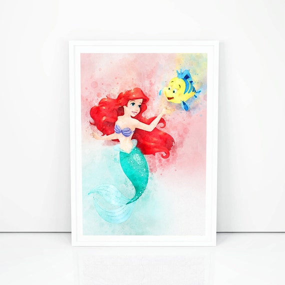 Little Mermaid Print Princess Ariel Flounder Disney Wall Etsy