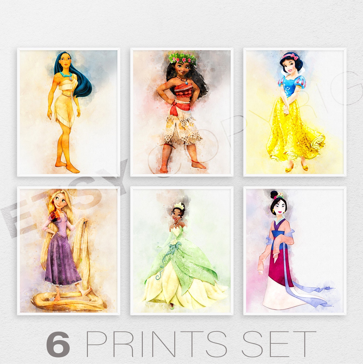 Disney PRINCESS Set 2 Art Picture Prints MULAN Floral Bedroom Gift 