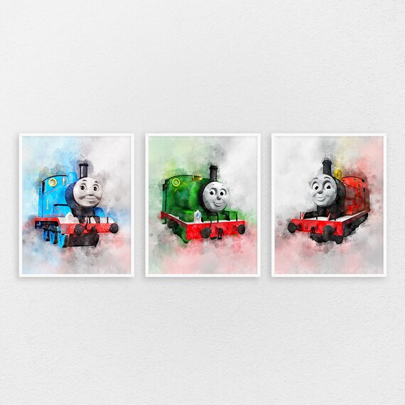 Thomas And Friends Poster 3 Set Of Prints Thomas The Tank Engine Watercolor Poster Art Set Nursery Room Decor Birthday Girls Kids Ideas R123