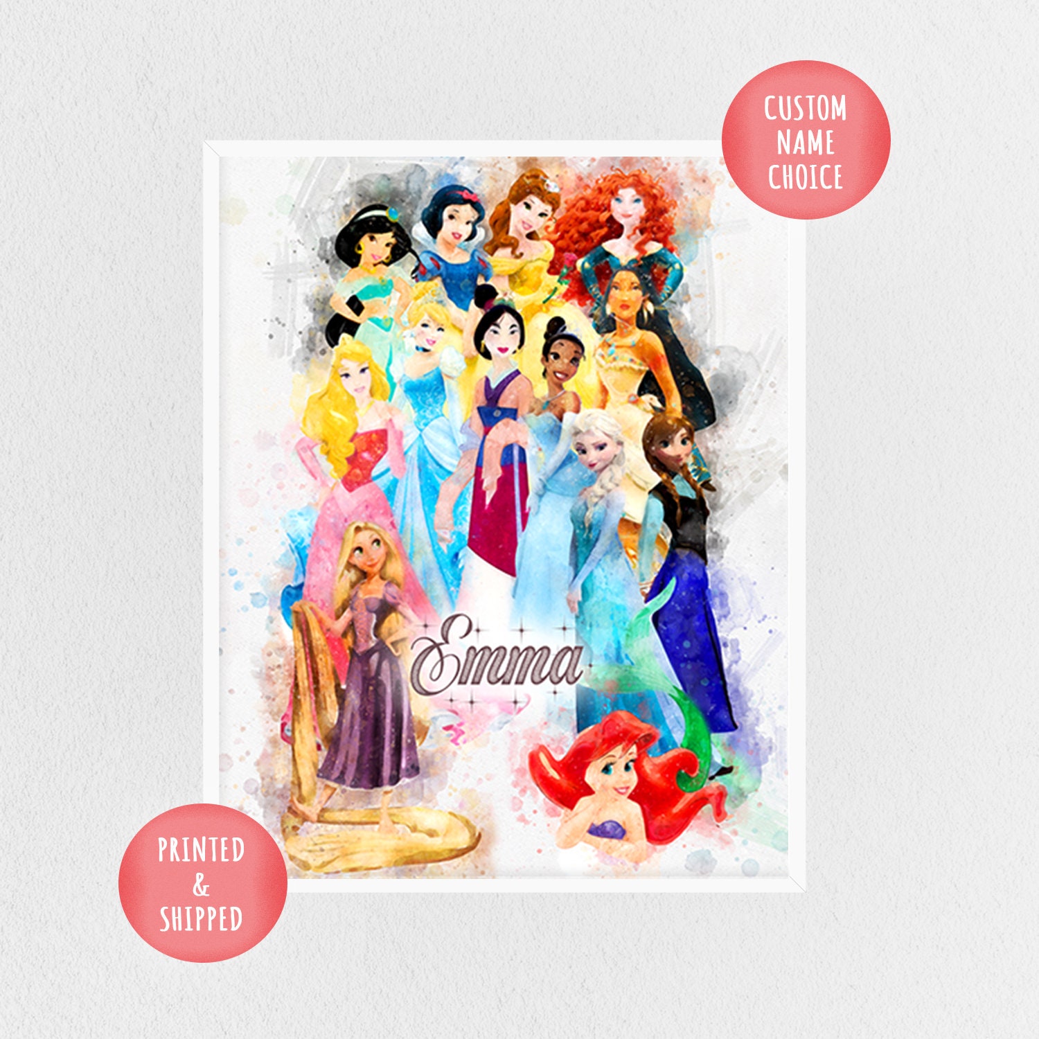 Disney Princess Personalised Print Princess Poster Custom | Etsy