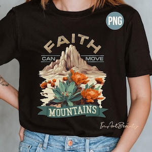 Geloof kan bergen verzetten christelijke sublimatie retro png shirt ontwerp, christelijke transfers png, retro boho geloof shirt png, genade shirt png