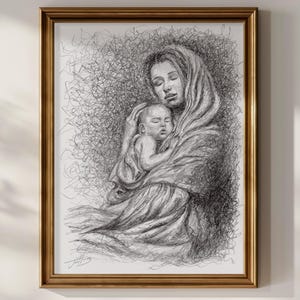 Original, NOT A PRINT - MOTHERHOOD art, vintage sketch, Mother and Baby sketch, Figure drawing, Figure sketch, Vintage Wall Decor