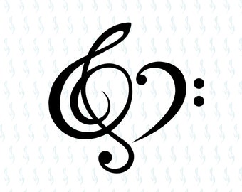 Clave de sol svg, Clave de bajo svg, Corazón svg, Notas musicales svg, Símbolos musicales SVG, Archivo de corte, Pegatinas de vinilo, Diseño de tatuajes, SVG, dxf, JSHcreates