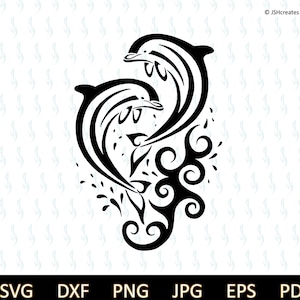 Svg dauphins, dauphins tribaux svg, SVG, clipart, sticker, eps, dxf, png, pdf, silhouette, pochoir, fichier de coupe, tribal, conception de tatouage, JSHcreates