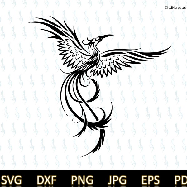 Phoenix svg, Tribal Phoenix svg, SVG, clipart, decal, eps, dxf, png, silhouette, stencil, cut file, vinyl, Tribal, Tattoo Design, JSHcreates