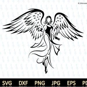 Ángel tribal SVG: Diseño de tatuaje moderno, archivo de corte (descarga digital)