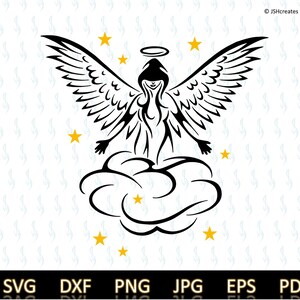 Ángel de la guarda SVG: Diseño de tatuaje tribal, archivo de corte con plantilla (descarga digital)