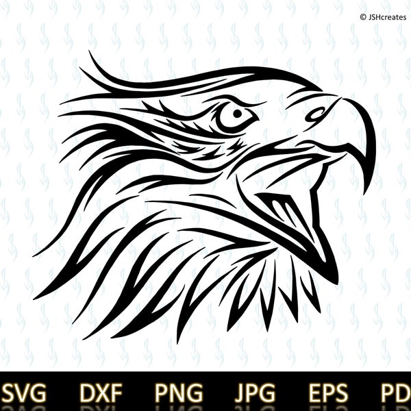 Tribal Eagle Head svg, Eagle svg, Tribal, Stencil Art, dxf, png, Cut File, Tattoo Design, Clipart, Modern, shirt, decals, JSHcreates