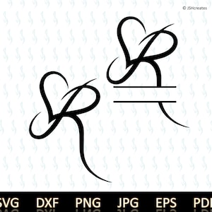 Monograma dividido SVG, Letra R Corazón, Letra de monograma dividido R svg, Descarga digital para Cricut, Cortar archivos, Glowforge, Silueta, JSHcreates