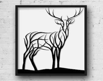 Deer Wall Art, Deer svg, dxf, EPS, PDF Files, Plasma cut file, wall art, dxf, laser cut files, Glowforge files, Deer panel svg, JSHcreates