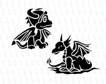 Dragones svg, Baby Dragons svg, SVG, clipart, calcomanía, eps, dxf, png, silueta, plantilla, archivo cortado, Tribal, Diseño de tatuaje, lindo, JSHcreates