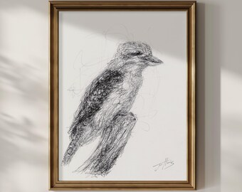 Original Kookaburra Drawing - Pen & Ink Unframed Bird Sketch Art (8.5 x 11 inches)