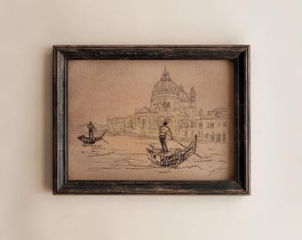 Original Venice Sketch Art: Grand Canal Italy Drawing, Graphite Pencil & Pastels, (Unframed, 5x7")