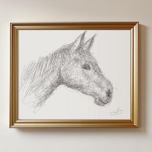 Original, NOT A PRINT - Horse animal art, Horse Pen drawing, Horse illustration, Horse drawing, Horse Sketch, Minimal art, Unframed art.