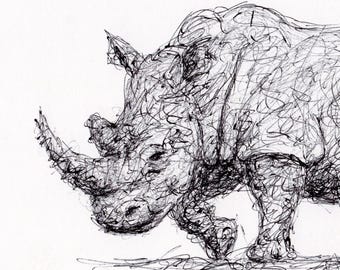 ボールペン 画　ペン画　絵画　【サイ生】　1点もの オリジナルサイのボールペン画 - フレームなしサイのスケッチアート