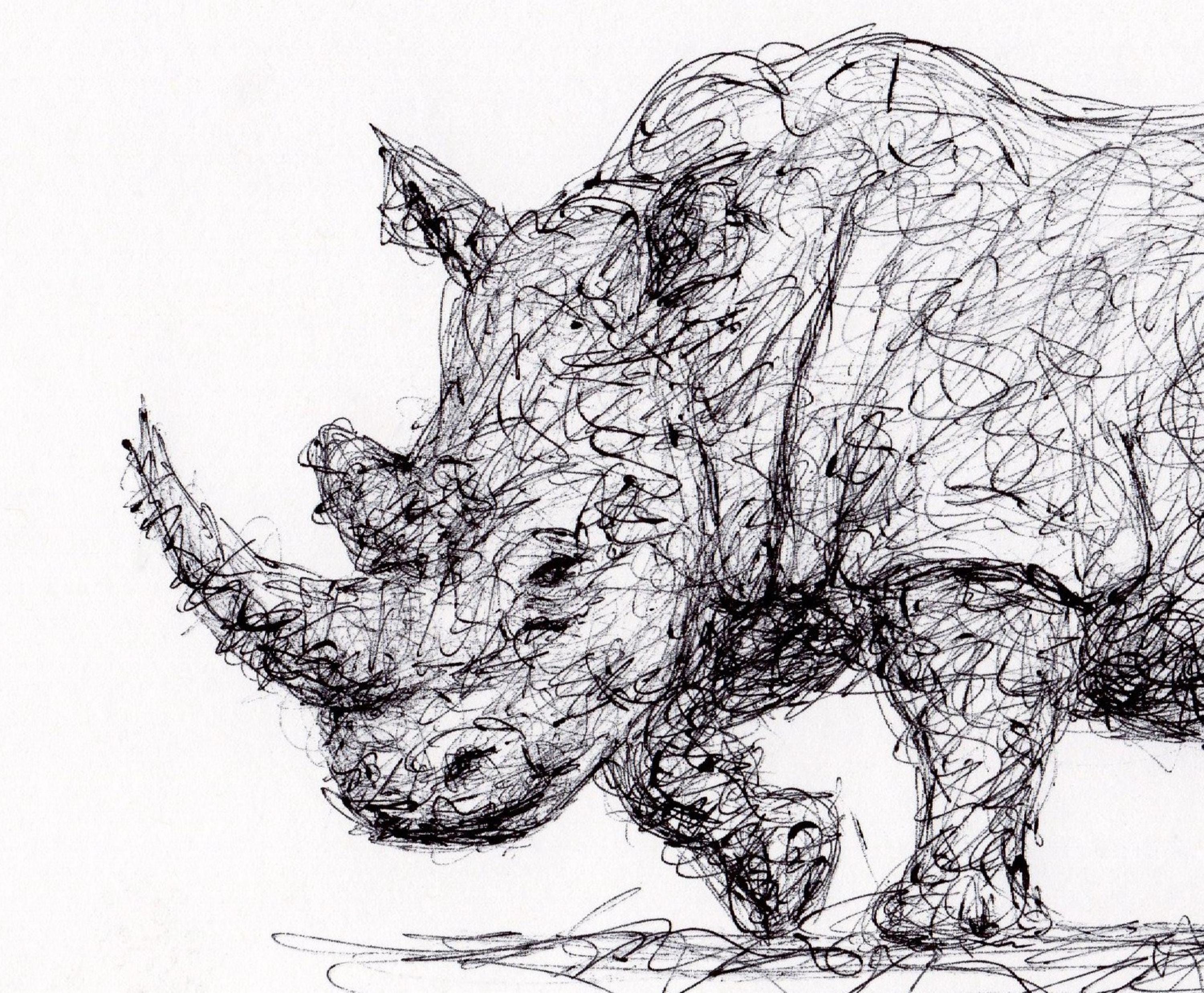 ボールペン 画　ペン画　絵画　【サイ生】　1点もの オリジナルサイのボールペン画 - フレームなしサイのスケッチアート