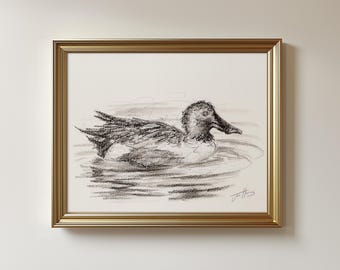 Original Duck Charcoal Drawing - Unframed Sketch Art (8.5 x 11 inches)