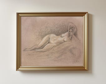 Original, NOT A PRINT - Nude art, Nude Woman Pencil drawing, Nude illustration, Figure drawing, Figure Sketch, Figure art, Unframed art.