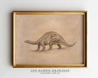 Brontosaurus Dinosaur Sketch Print: Rustic Country Wall Art (Digital Download)