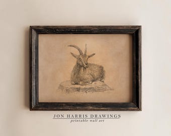 Goat Wall Art Print: Vintage Pen and Ink Sketch (Digital Download) JSH-392