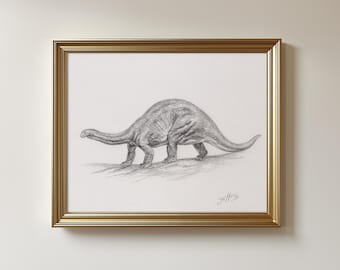 Original Dinosaur Drawing Sketch: Brontosaurus art, Graphite Pencil (8.5x11 in, Unframed)