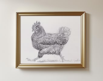 Original Hen Drawing: Minimal Biro Pen Sketch, Unframed - 8.5x11"