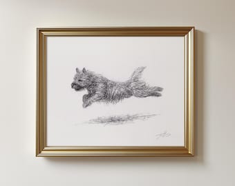 Original Dog Drawing Sketch: Running Terrier (Unframed) 8.5x11"