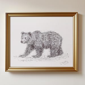Original Bärenzeichnung im Vintage-Stil, 8.5x11&quot; Ungerahmt Kunst