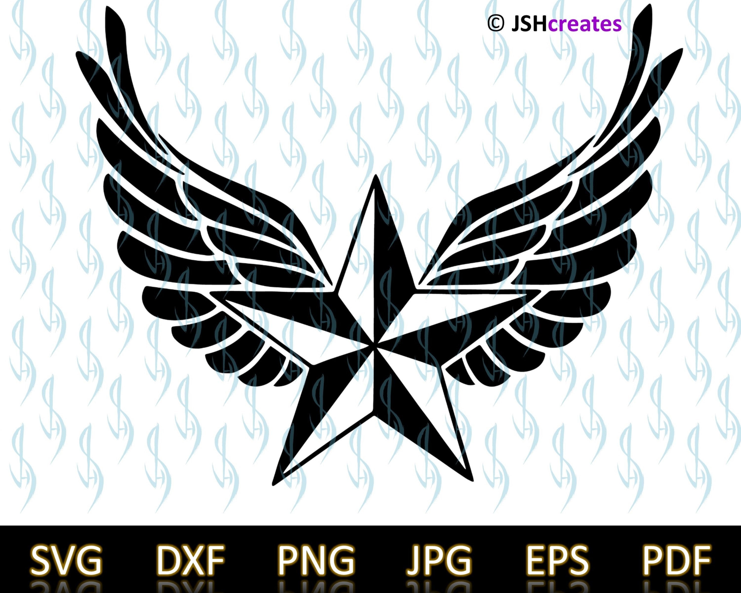 Nautical Star and Wings svg Star and Wings svg Wings dxf Etsy
