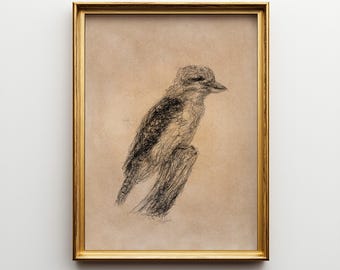Vintage Kookaburra Printable Wall Art: Pen & Ink Bird Sketch (Digital Download) JSH-338