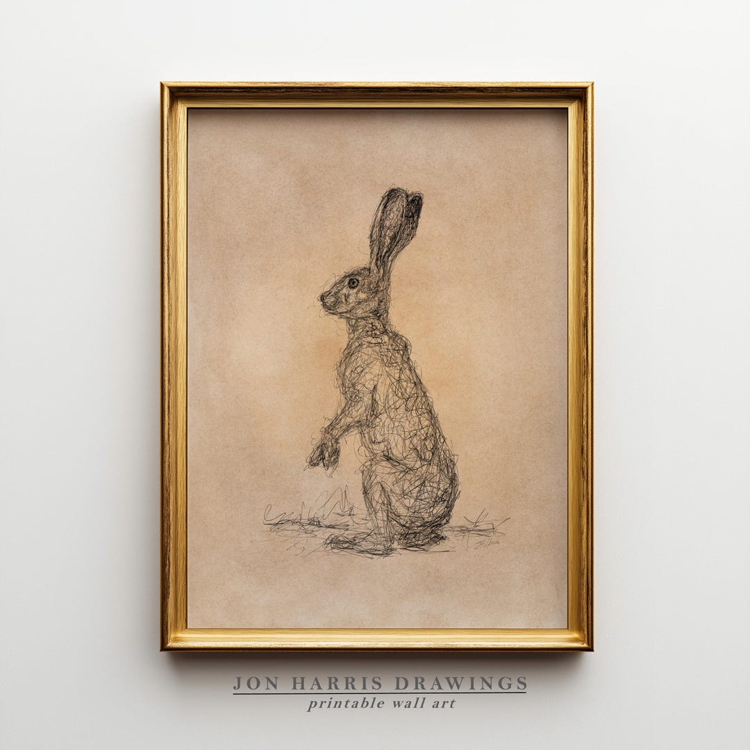 Jack Rabbit Printable Wall Art: Farmhouse Decor Sketch Print (digital ...