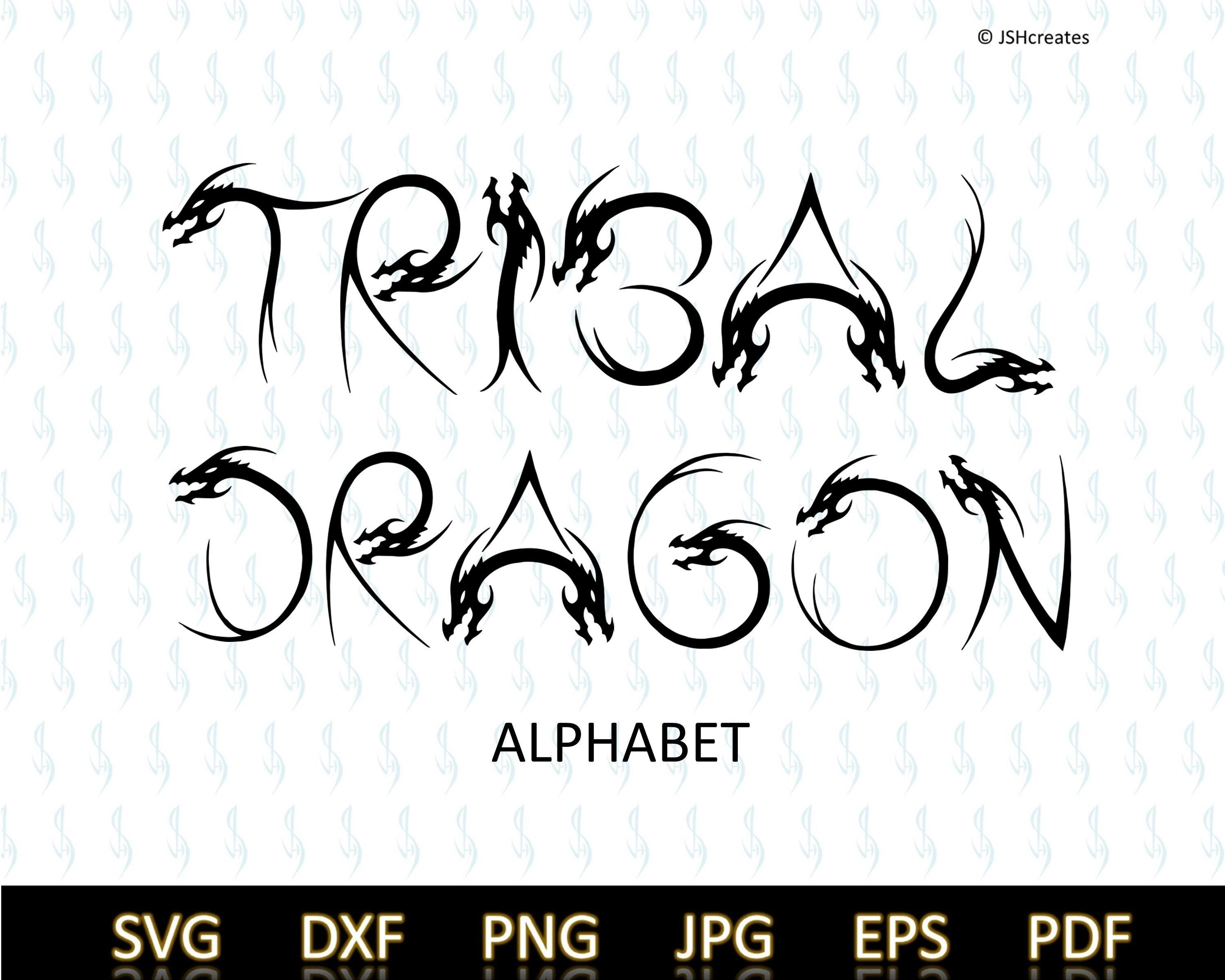 dragon　Letter Tribal Dragon Alphabet Svg, Alphabet Svg, Dragon Svg, Tribal