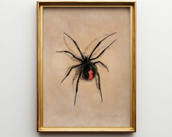 Black Widow Spider Sketch Print: Rustic Country Wall Art (Digital Download)